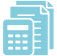 Calculator and documents icon in blue.