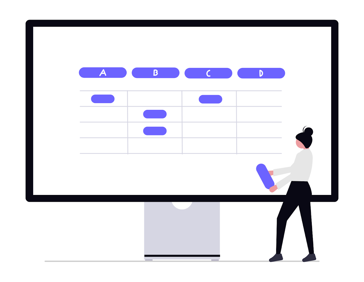 Person interacting with a large digital calendar on a computer screen.