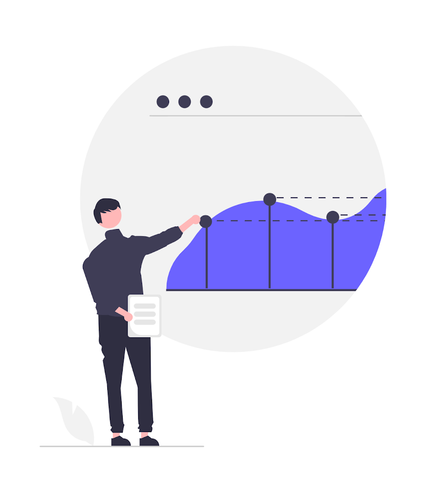 A person analyzing a rising graph chart.