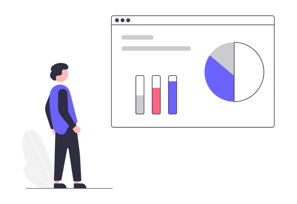 Two people exchanging documents with floating files around them.